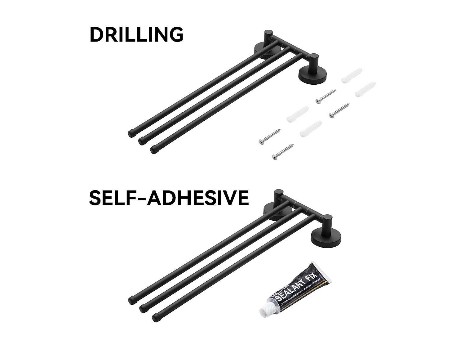 Porta Toallas Giratorio 180° Negro 40cm Acero Inoxidable 304 - Auralum MAX