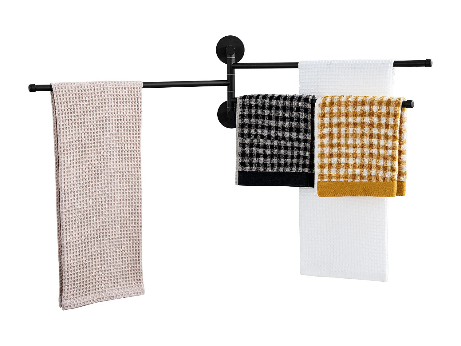 Auralum max Handdoekhouder met 3 Staven 180° Draaibaar, RVS 304 Wandhanddoekhouder Handdoekhouder voor Badkamer Keuken-Zwart(40CM)