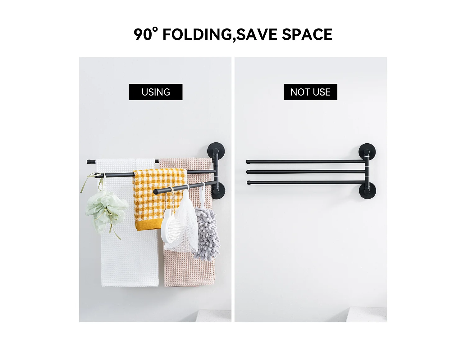 Auralum max Handdoekhouder met 3 Staven 180° Draaibaar, RVS 304 Wandhanddoekhouder Handdoekhouder voor Badkamer Keuken-Zwart(40CM)