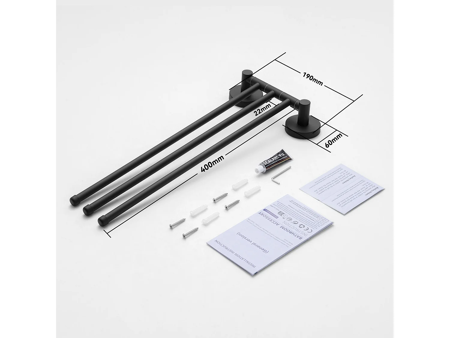 Auralum max Handdoekhouder met 3 Staven 180° Draaibaar, RVS 304 Wandhanddoekhouder Handdoekhouder voor Badkamer Keuken-Zwart(40CM)