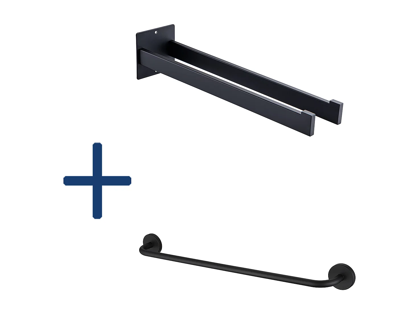 2PCS Porte Serviette Salle Bain,Barres Porte Serviettes de 40cm,Noir+Porte-Serviettes de Salle de Bain,Auto-adhésif/ Perçage,60CM,INOX 304,Noir