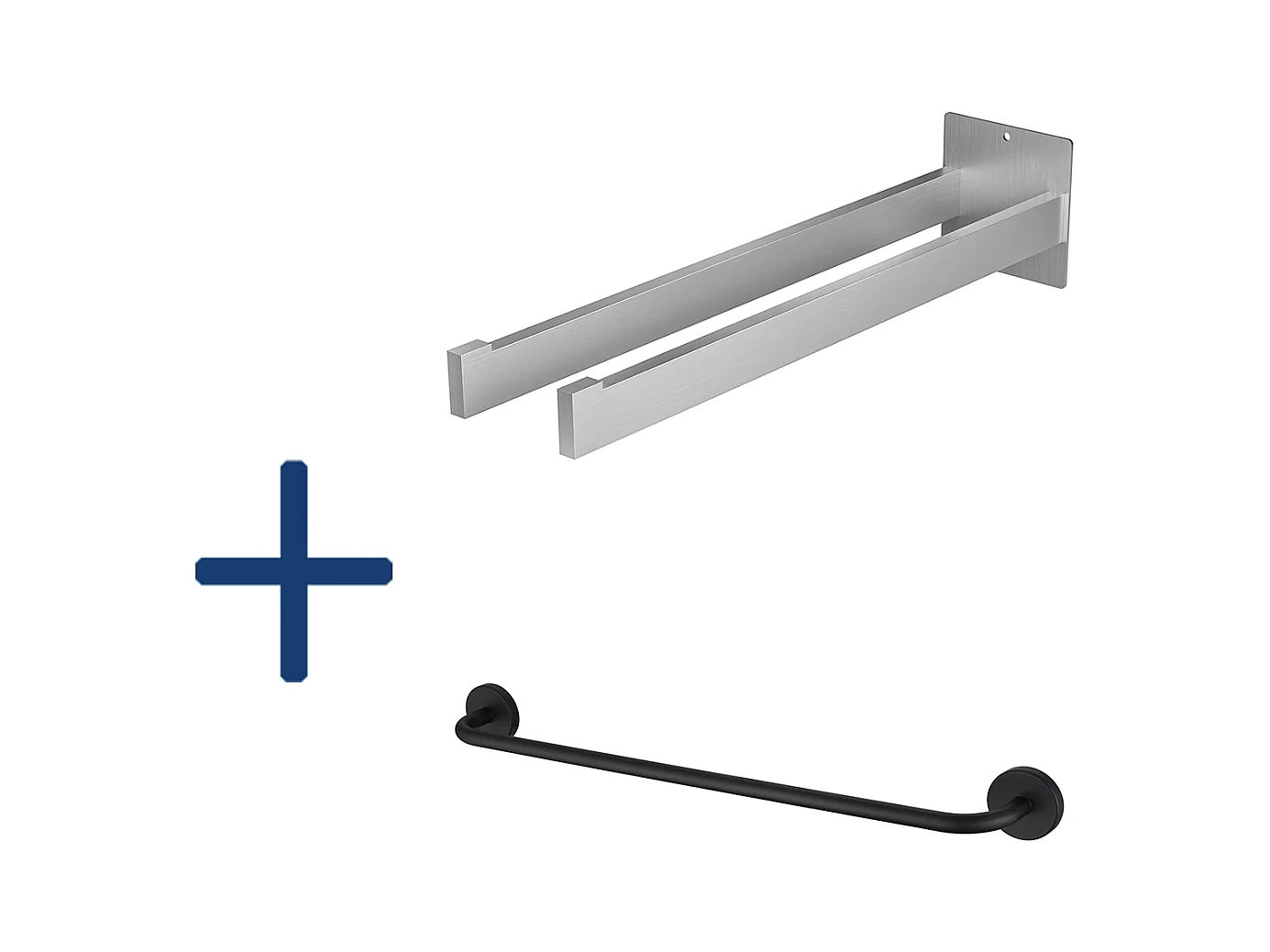 2PCS Auralum MAX Porte Serviette Salle Bain de 40cm,Brossé+Porte-Serviettes de Salle de Bain,Auto-adhésif/ Perçage,60CM,INOX 304,Noir