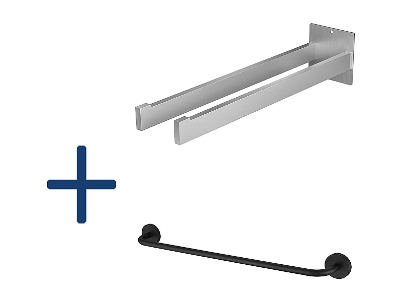 2PCS Auralum MAX Porte Serviette Salle Bain de 40cm,Brossé+Porte-Serviettes de Salle de Bain,Auto-adhésif/ Perçage,60CM,INOX 304,Noir