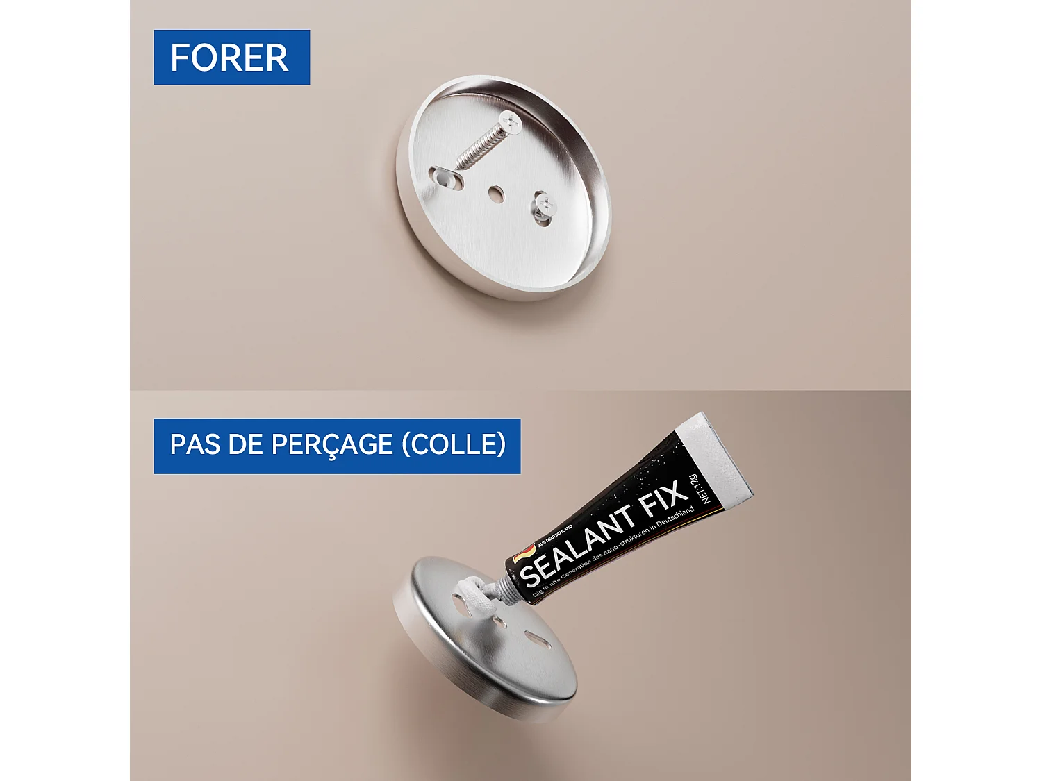 2PCS Auralum MAX 60cm Toallero de baño cepillado + negro, autoadhesivo o taladrado en acero inoxidable 304