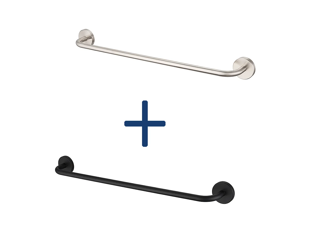 2PCS Auralum MAX 60cm Porte-Serviettes Salle Bain Brossé+Noir,Auto-adhésif ou Perçage en Inox 304