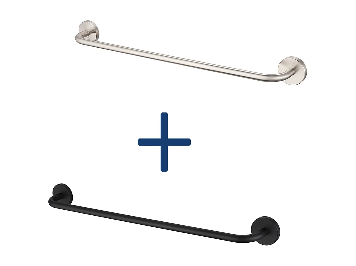 2 STKS Auralum MAX 60cm Handdoekhouder Badkamer Geborsteld+Zwart, Zelfklevend of Borend RVS 304