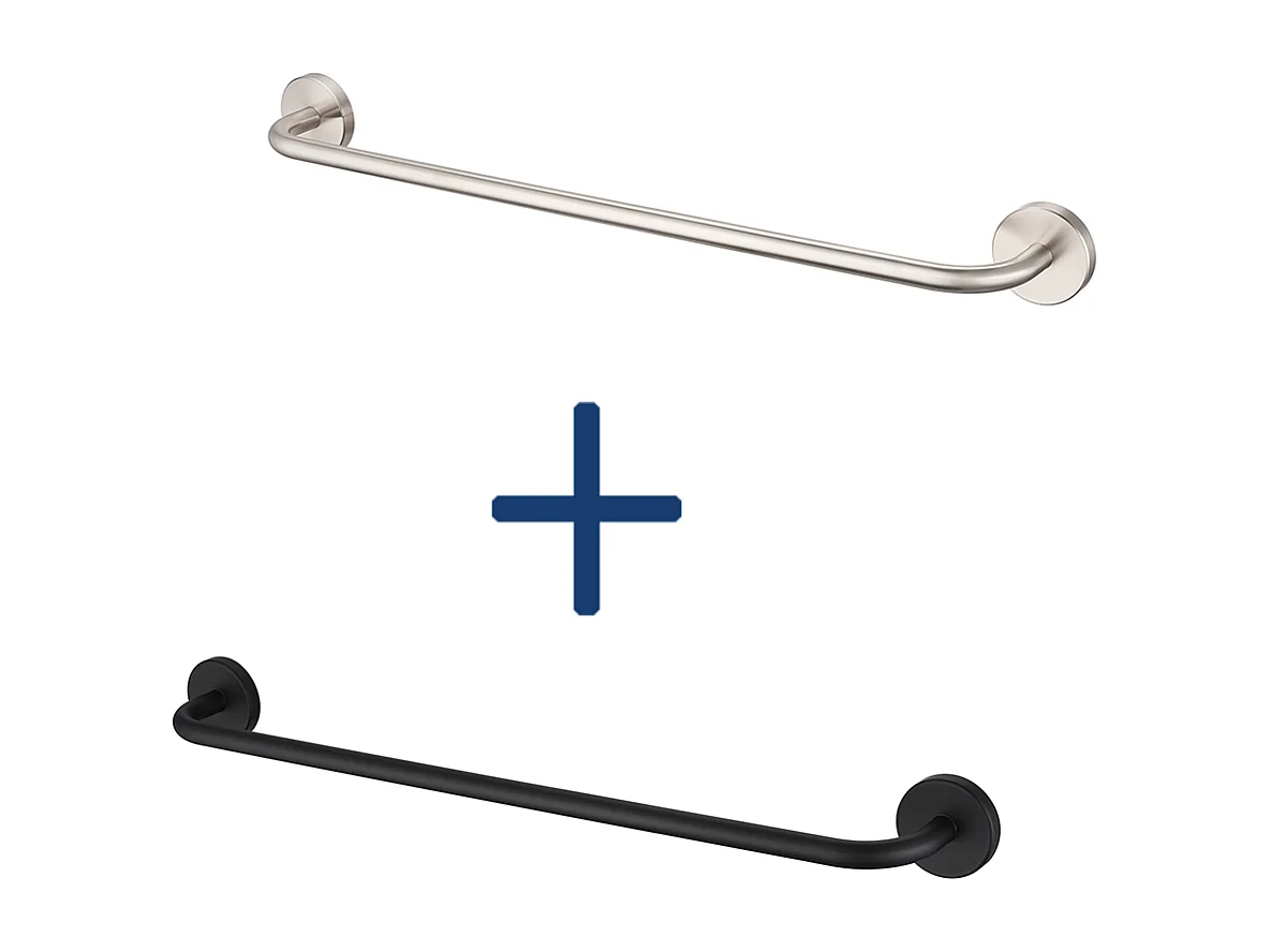 2 STKS Auralum MAX 60cm Handdoekhouder Badkamer Geborsteld+Zwart, Zelfklevend of Borend RVS 304