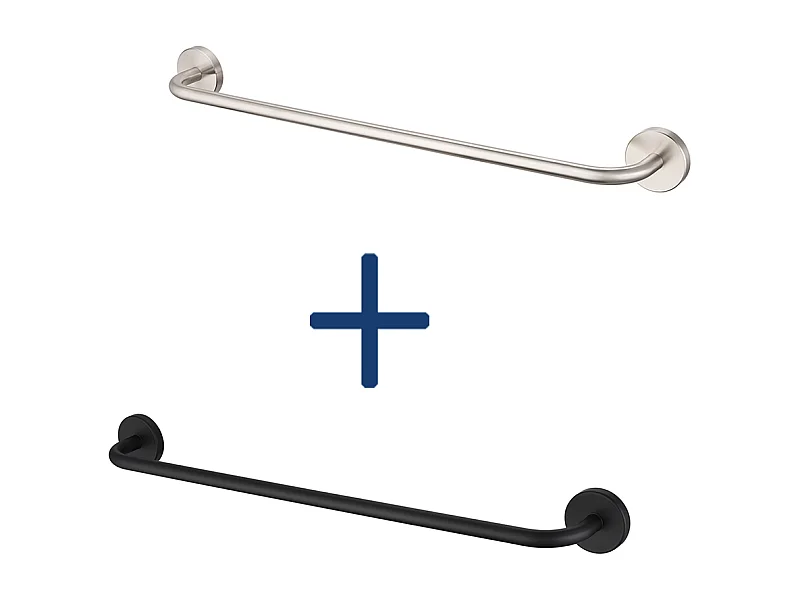 2PCS Auralum MAX 60cm Porte-Serviettes Salle Bain Brossé+Noir,Auto-adhésif ou Perçage en Inox 304