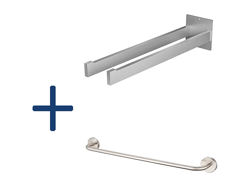 2PCS Auralum MAX Porte Serviette Salle Bain de 40cm,Brossé+60cm Porte-Serviettes Salle Bain Auto-adhésif ou Perçage en Inox 304
