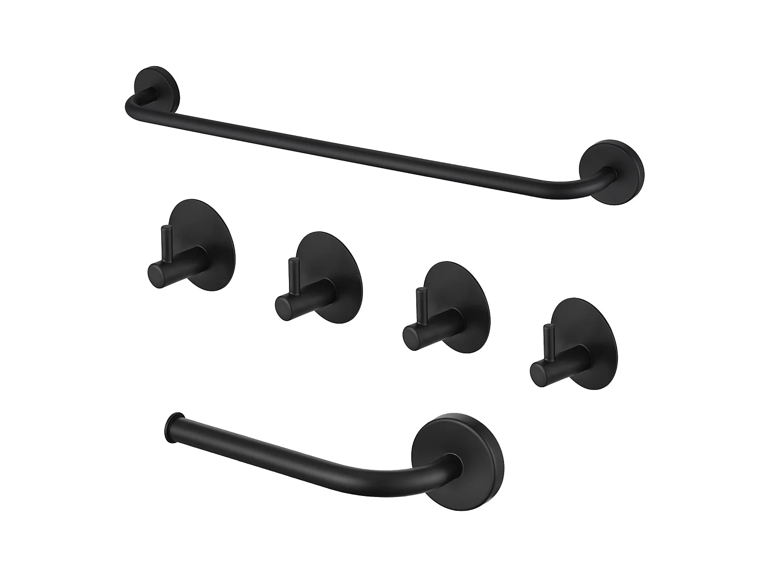 Auralum Max Ensemble Salle Bain Accessoire 6 Pièces,Auto-adhésif ou percer,Porte-Serviettes,Porte-Papier Toilette,Crochet Mural,en Inox,Noir Mat