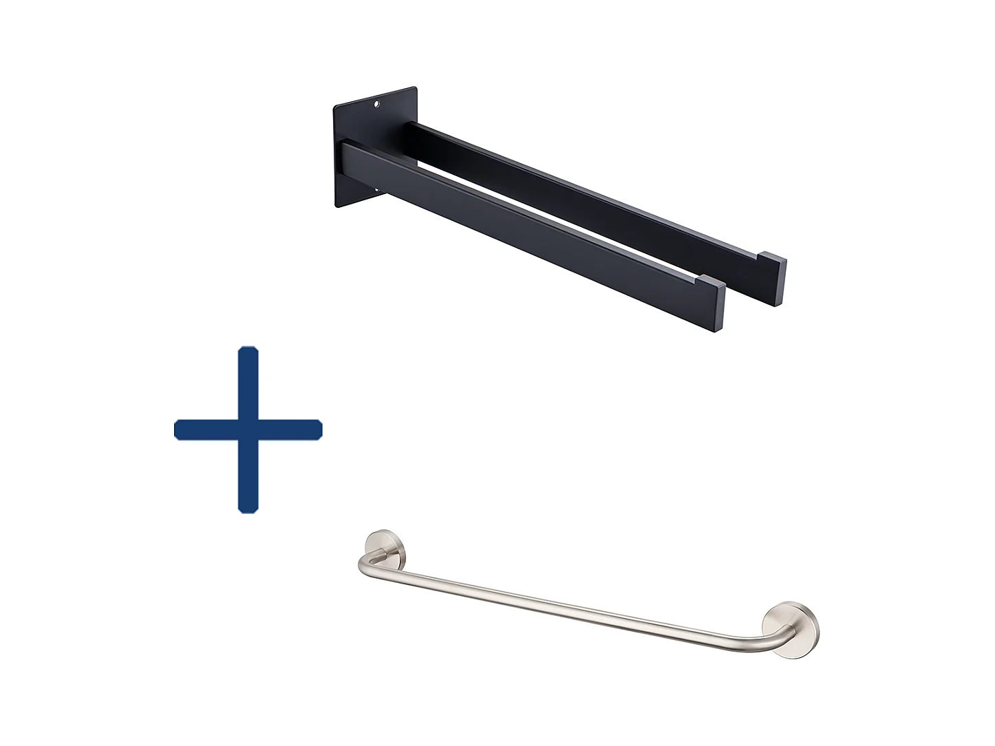 2PCS Porte Serviette Salle Bain,Barres Porte Serviettes Mural de 40cm,Noir+60cm Porte-Serviettes Salle Bain,Auto-adhésif ou Perçage en Inox 304