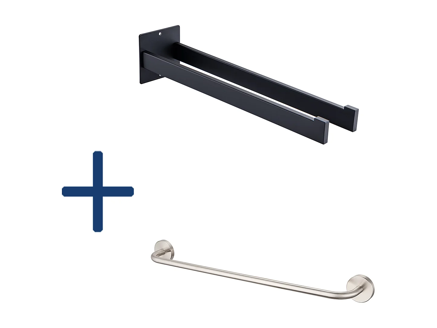 2PCS Porte Serviette Salle Bain,Barres Porte Serviettes Mural de 40cm,Noir+60cm Porte-Serviettes Salle Bain,Auto-adhésif ou Perçage en Inox 304