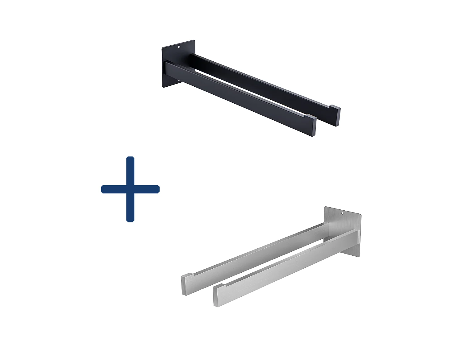 2PCS Auralum max Porte Serviette Salle Bain Adhésif/Perçage,Barres Porte Serviettes Mural de 40cm,Noir+Brossé