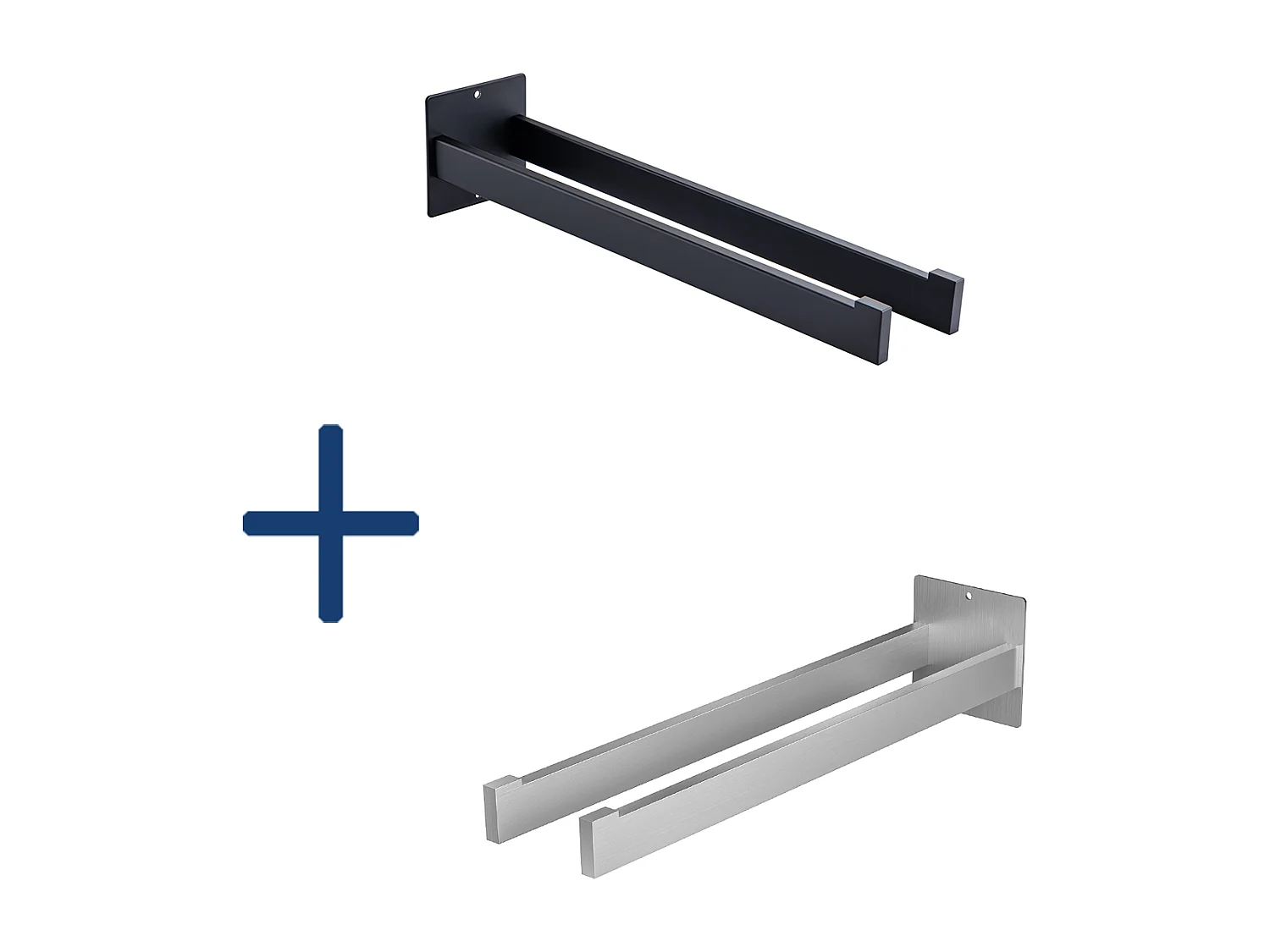 2 STKS Auralum max Handdoekhouder Badkamer Zelfklevend/Boren, 40cm Wandmontage Handdoekhouder, Zwart+Geborsteld