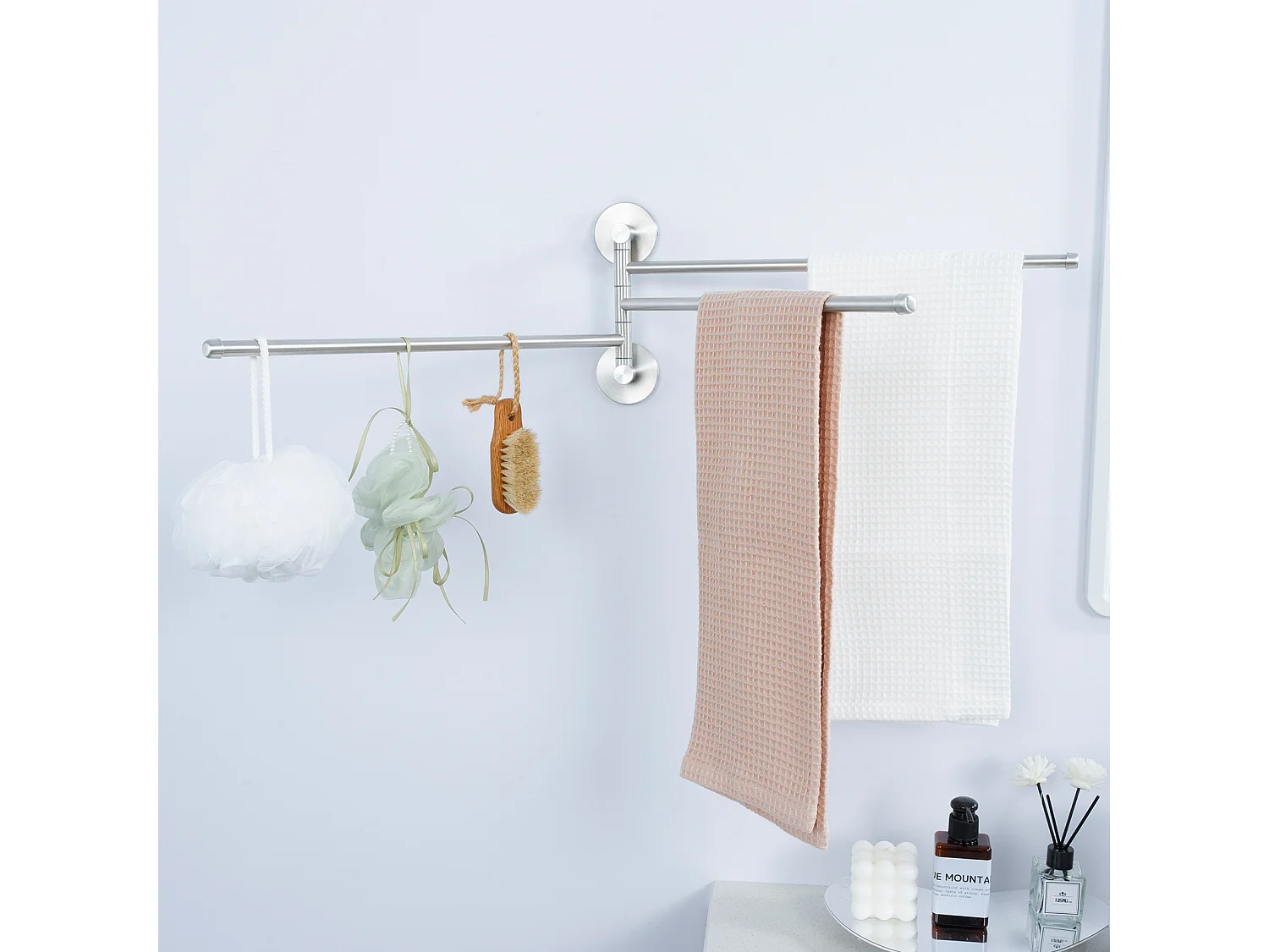 Auralum max Handdoekhouder met 3 Staven 180° Draaibaar, RVS304 Wandhanddoekhouder Handdoekdroger voor Badkamer Keuken-Geborsteld(40CM)