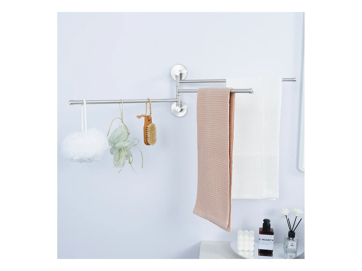 Auralum max Porte-Serviettes avec 3 Barres 180°Rotatives,Inox 304 Porte Serviette Murale Sèche-Serviettes pour Salle de Bain Cuisine-Brossé(40CM)