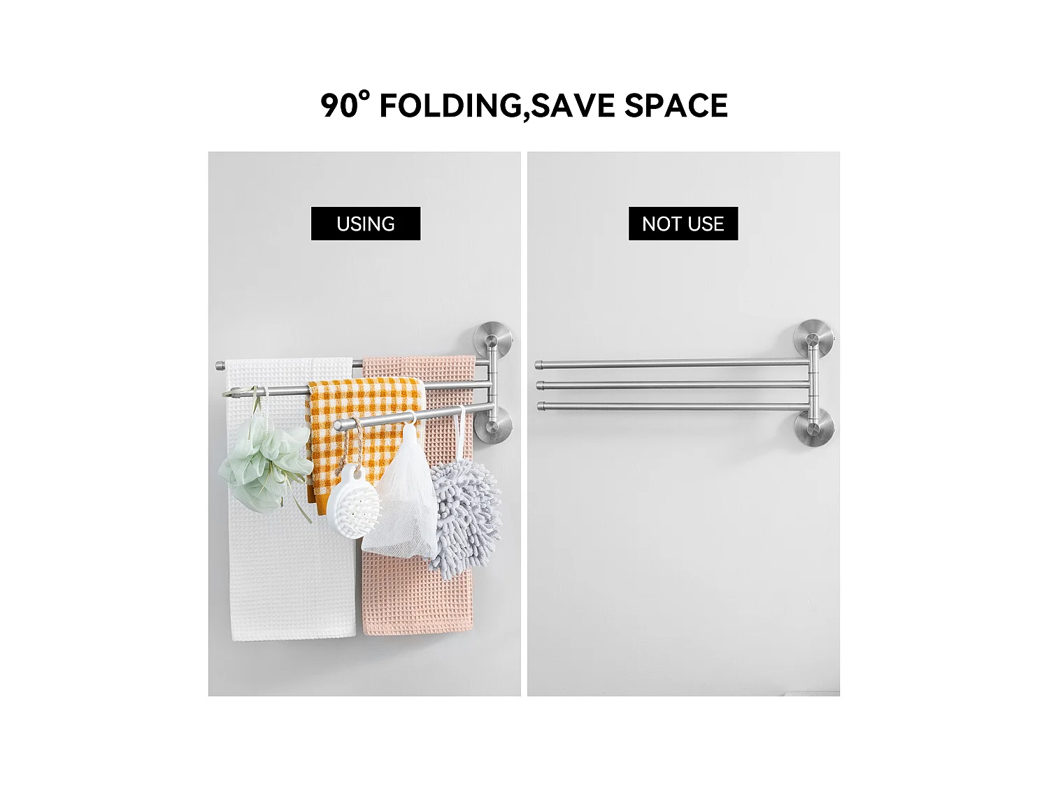 Auralum max Porte-Serviettes avec 3 Barres 180°Rotatives,Inox 304 Porte Serviette Murale Sèche-Serviettes pour Salle de Bain Cuisine-Brossé(40CM)