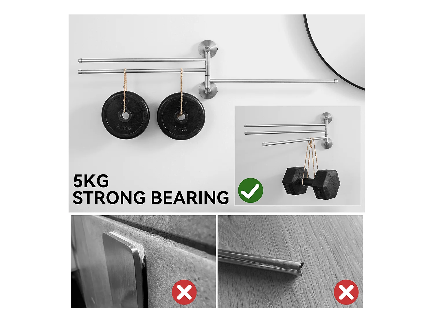 Auralum max Porte-Serviettes avec 3 Barres 180°Rotatives,Inox 304 Porte Serviette Murale Sèche-Serviettes pour Salle de Bain Cuisine-Brossé(40CM)