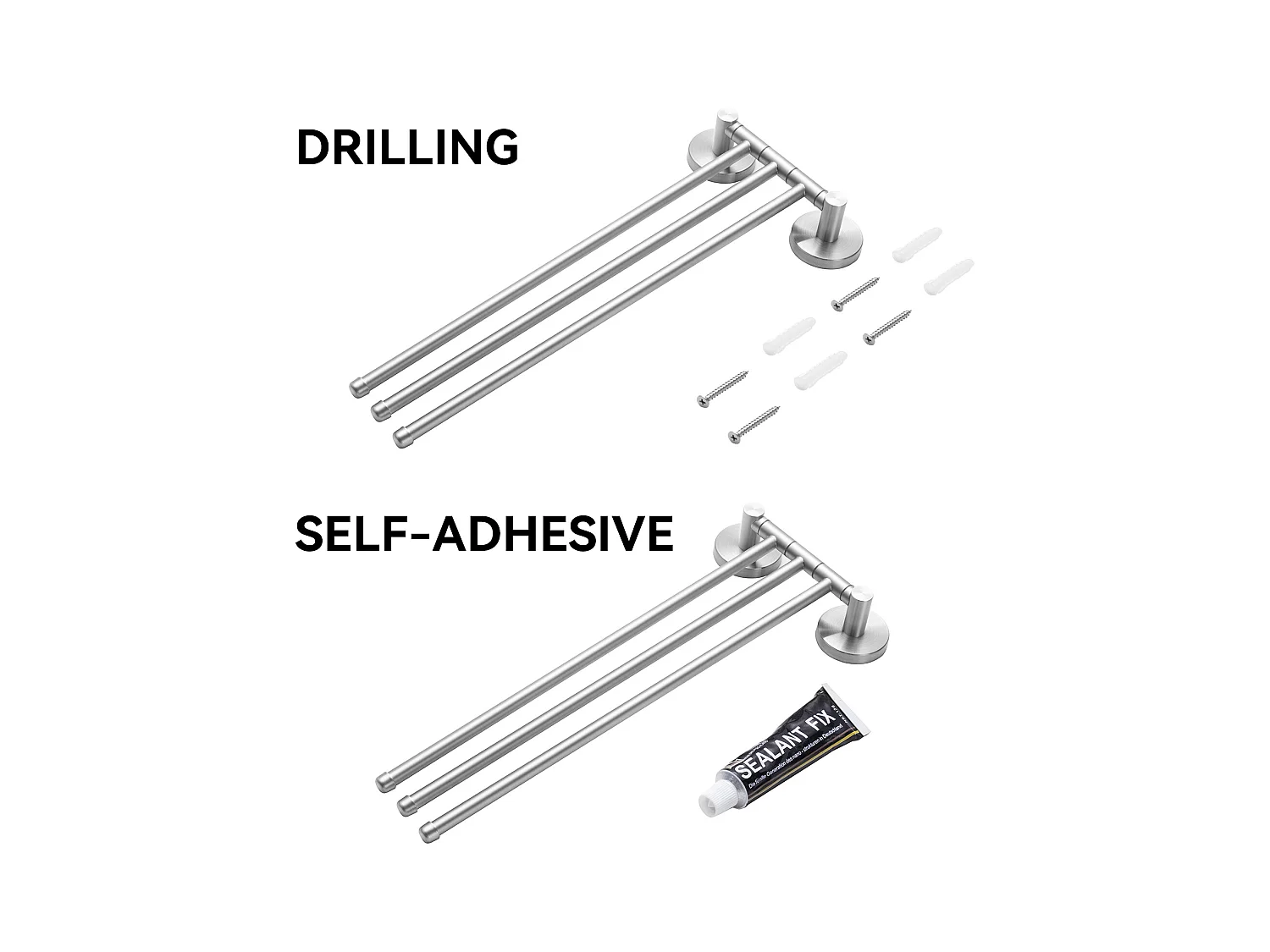 Auralum max Porte-Serviettes avec 3 Barres 180°Rotatives,Inox 304 Porte Serviette Murale Sèche-Serviettes pour Salle de Bain Cuisine-Brossé(40CM)