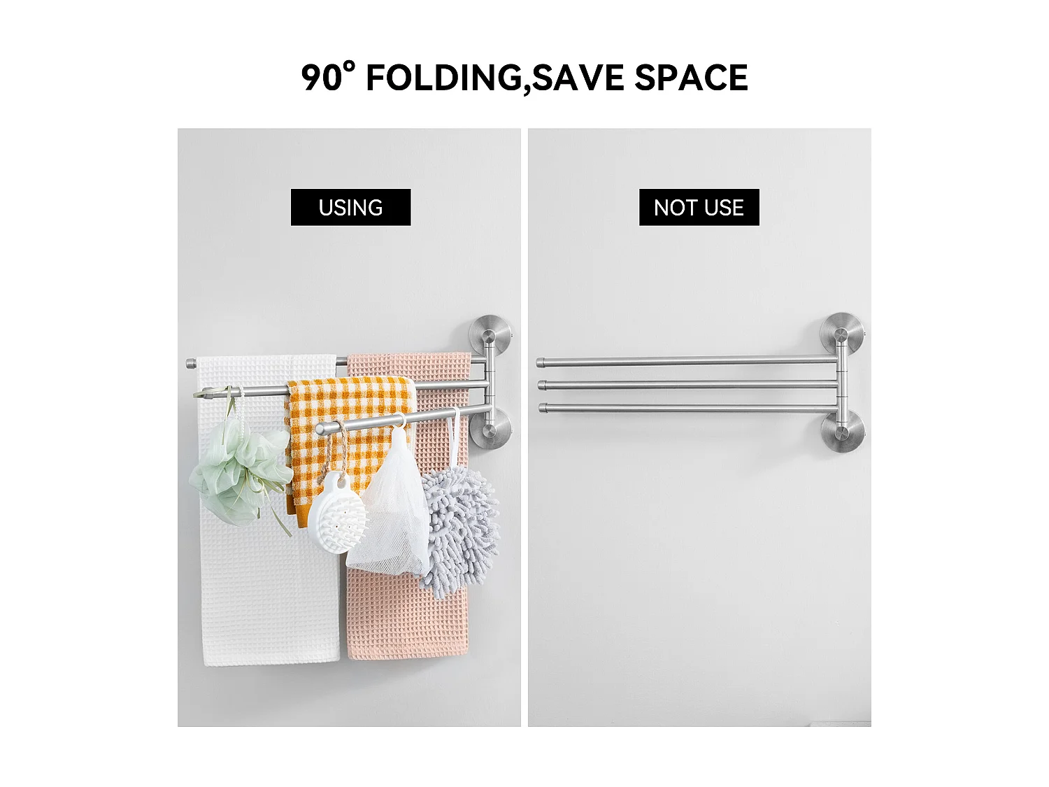 Auralum max Porte-Serviettes avec 3 Barres 180°Rotatives,Inox 304 Porte Serviette Murale Sèche-Serviettes pour Salle de Bain Cuisine-Brossé(40CM)