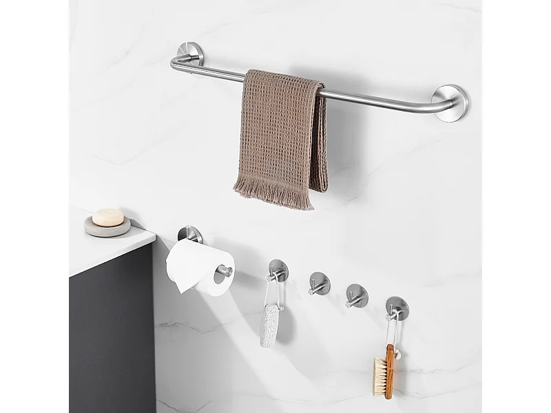 Auralum Max Accesorios de Baño,Acero Inoxidable,Cepillado,Toallero de Pared (1 Pieza),Portarrollos de Papel Higiénico (1 Pieza),Gancho, (4 Piezas)