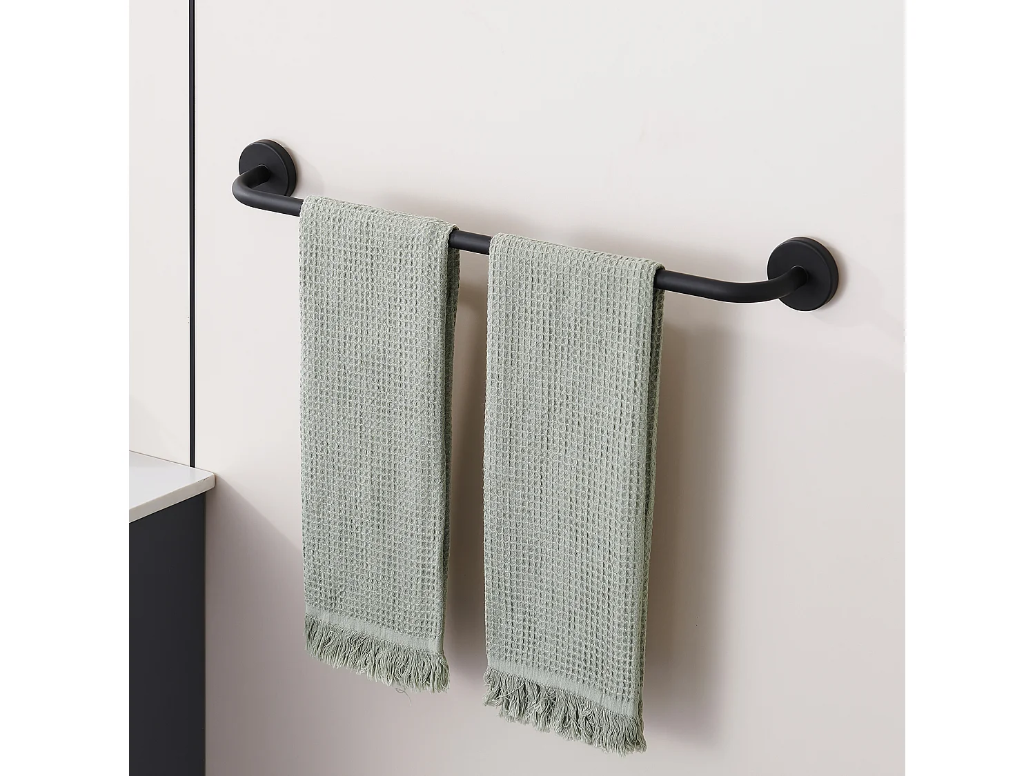 Auralum MAX 2PCS Badkamer Handdoekhouder,Auto-aDhesif of Piercing Handdoekhouder Muur 60CM, Handdoekhouder Zwart in INOX 304 Wandmontage