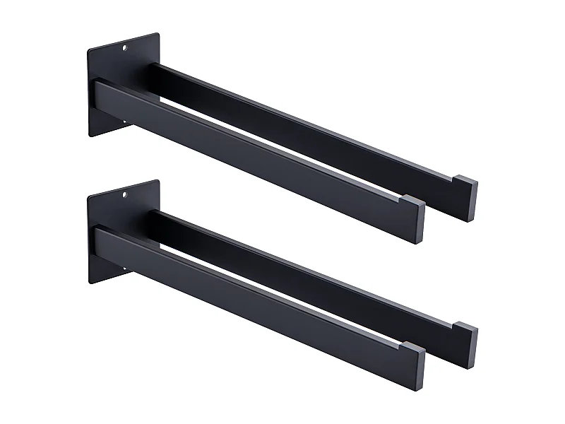 Auralum MAX 2pcs Porte Serviettes Salle Bain,Double Porte-Serviettes Adhésif/Percage,Support Serviette Deux Bras Murale pour Salle Bain Cuisine,Noir