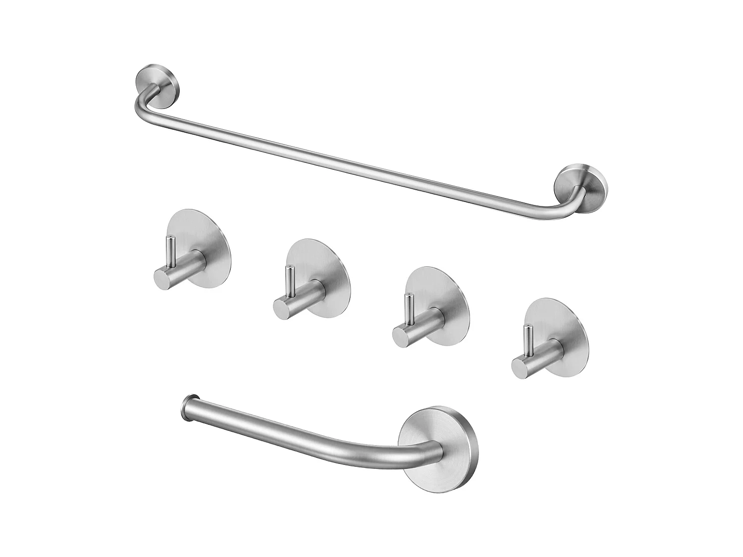 Auralum Max Ensemble Salle Bain Accessoire 6 Pièces,Auto-adhésif ou percer,Porte-Serviettes,Porte-Papier Toilette,Crochet Mural,en Inox,Brossé