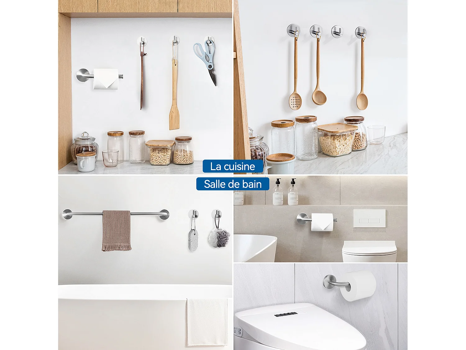 Auralum Max Badkamerset Accessoire 6 Stuks, Zelfklevend of boren, Handdoekhouder, Toiletrolhouder, Wandhaak, RVS, Geborsteld