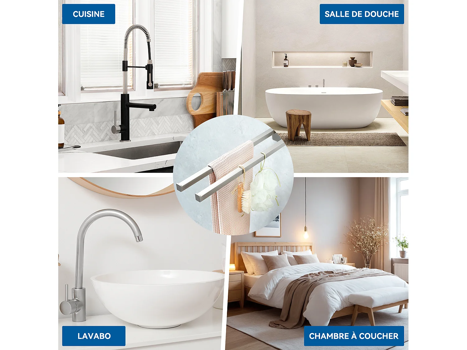 Porta asciugamani doppio braccio, porta asciugamani doppio per bagno/cucina, porta asciugamani a parete, autoadesivo o forabile, 42 cm, spazzolato