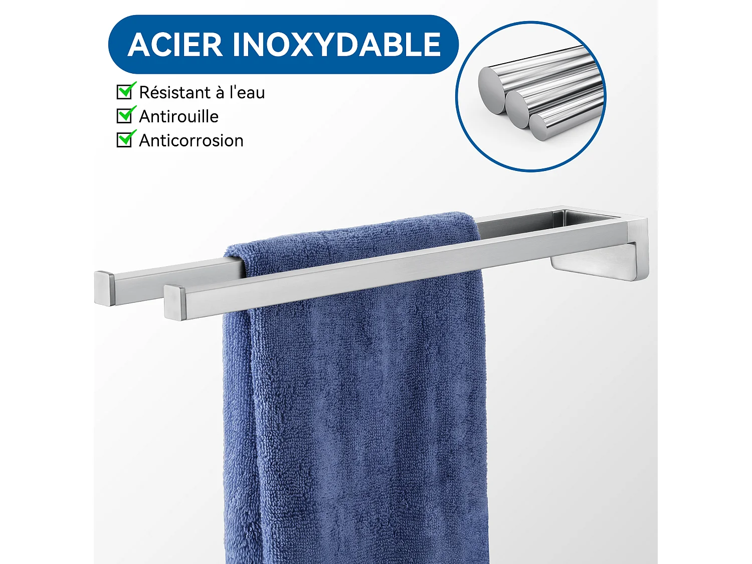 Porta asciugamani doppio braccio, porta asciugamani doppio per bagno/cucina, porta asciugamani a parete, autoadesivo o forabile, 42 cm, spazzolato