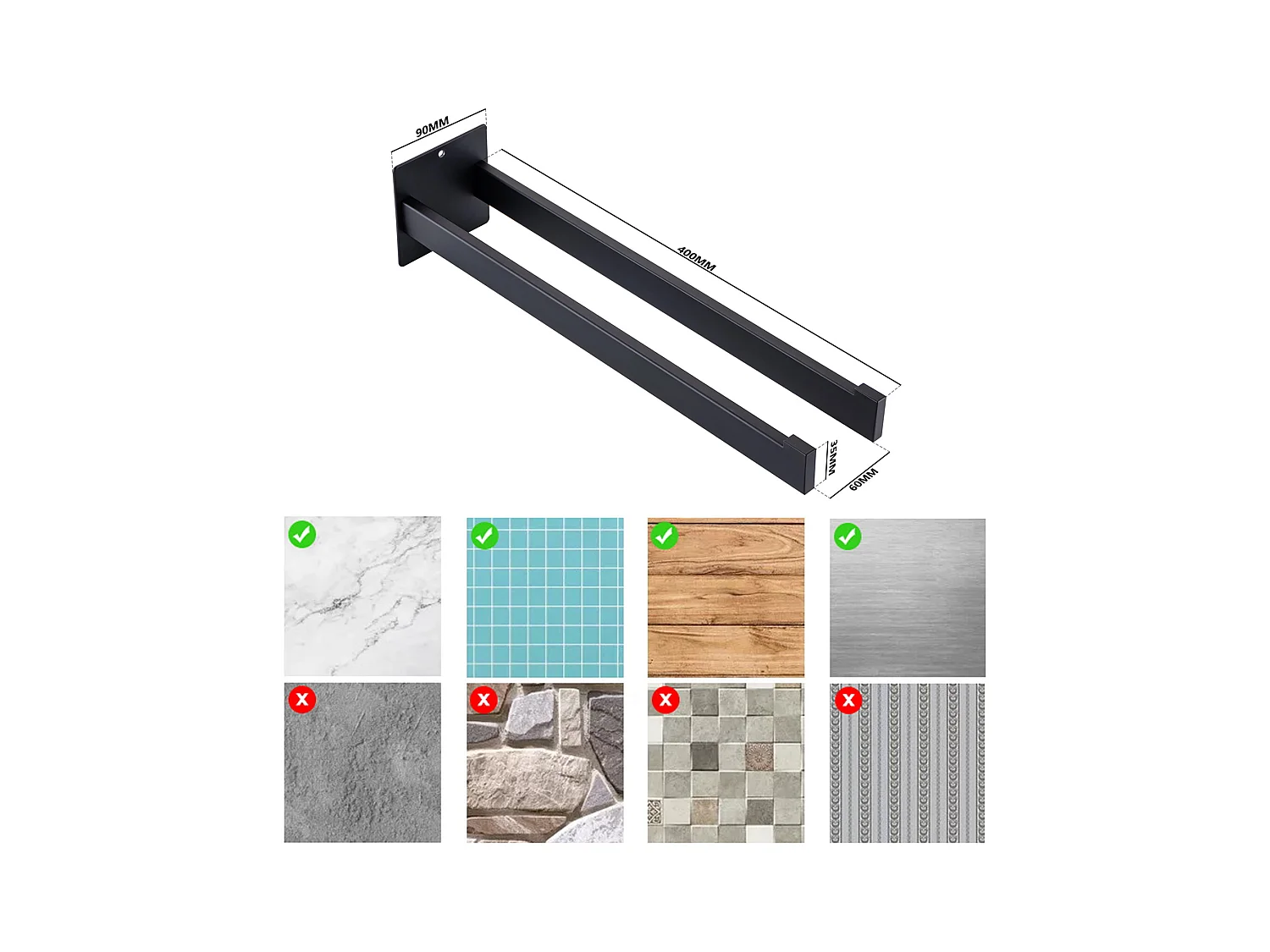 Auralum MAX Toallero de baño, Toallero Doble Adhesivo/Perforación, Toallero de Dos Brazos montado en la Pared para baño Cocina, Negro