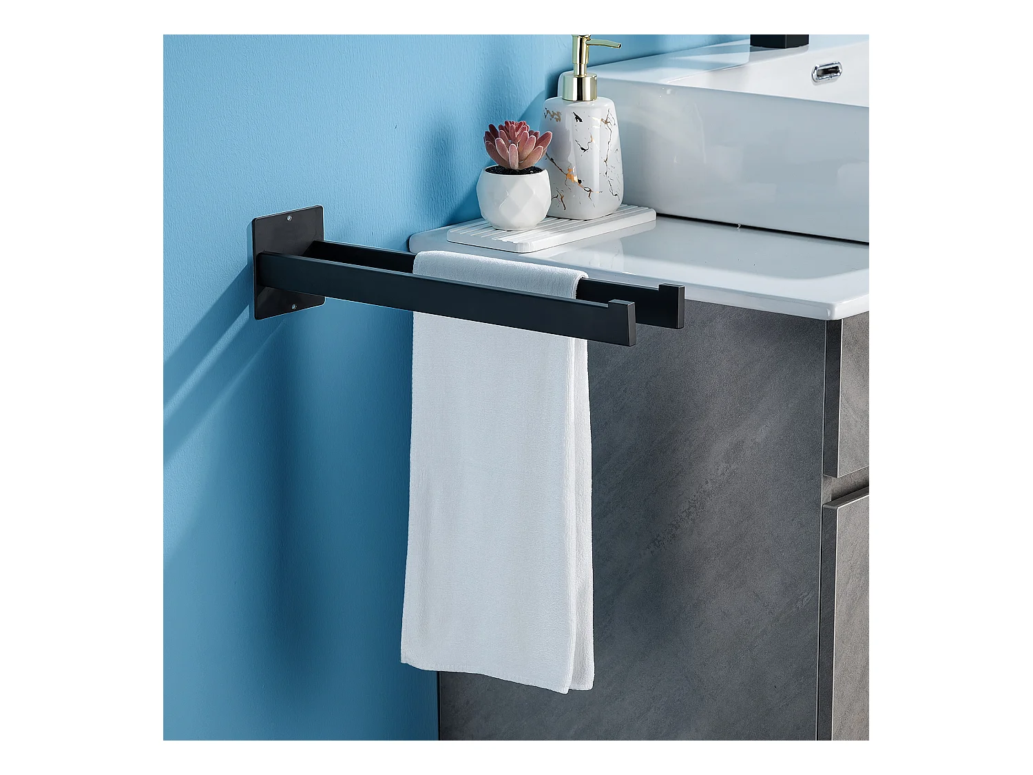 Auralum MAX Badkamer Handdoekhouder,Dubbele Zelfklevende/Percage Handdoekhouder, Wandmontage Twee Arm Handdoekhouder voor Badkamer Keuken,Zwart