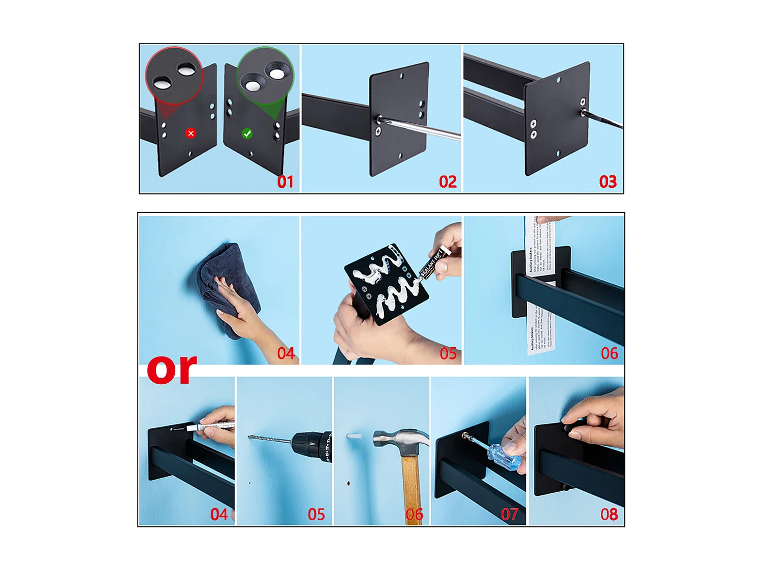 Auralum MAX Badkamer Handdoekhouder,Dubbele Zelfklevende/Percage Handdoekhouder, Wandmontage Twee Arm Handdoekhouder voor Badkamer Keuken,Zwart