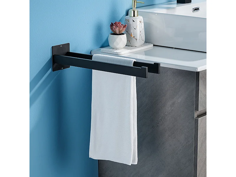 Auralum MAX Porte Serviettes Salle Bain,Double Porte-Serviettes Adhésif/Percage,Support Serviette à Deux Bras Murale pour Salle de Bain Cuisine,Noir