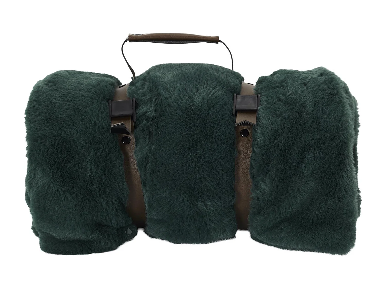 Plaid en polyester 120x150 cm FLEUR DE LUNE fausse fourrure avec lanières vert sapin