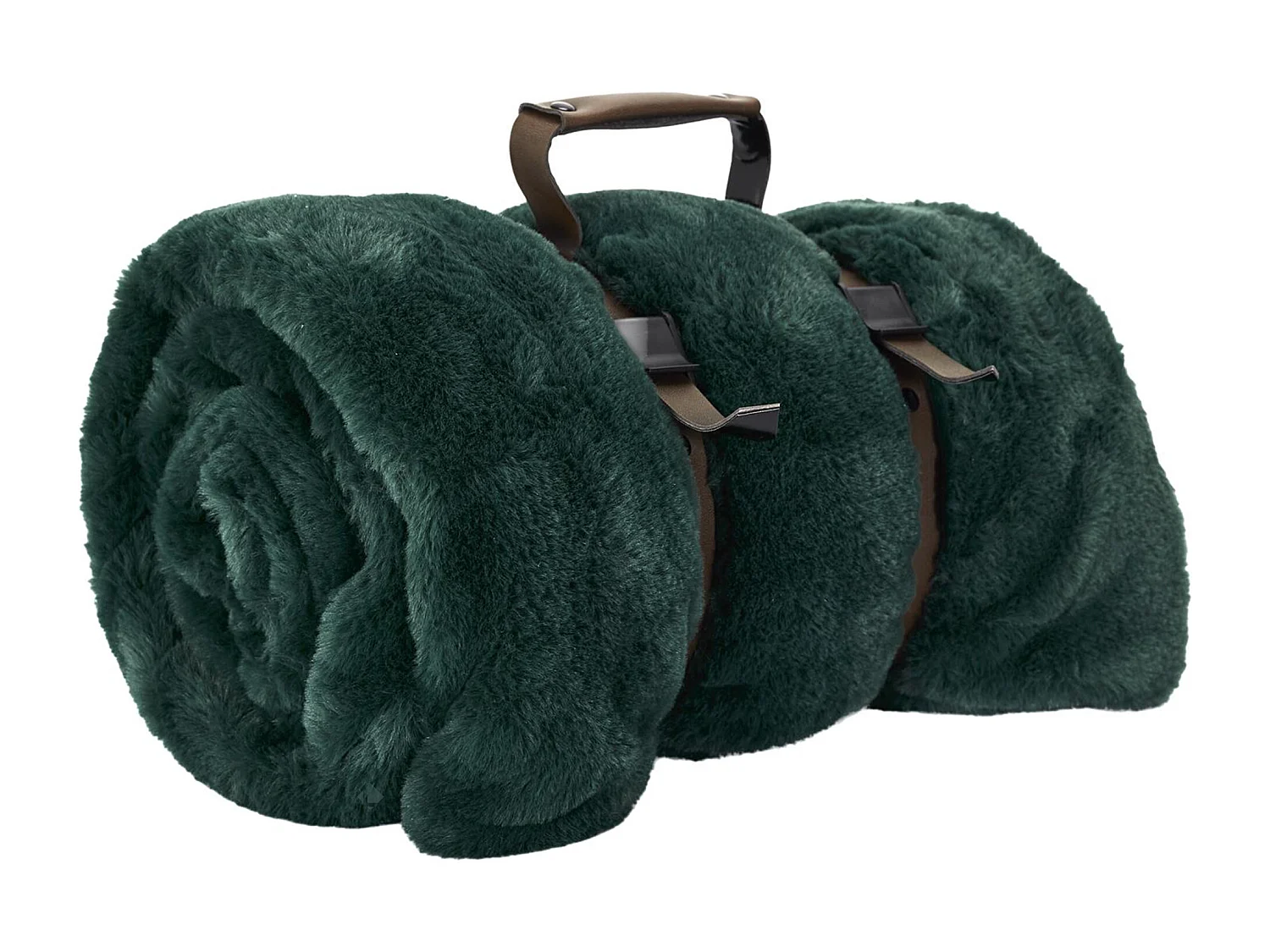 Plaid en polyester 120x150 cm FLEUR DE LUNE fausse fourrure avec lanières vert sapin