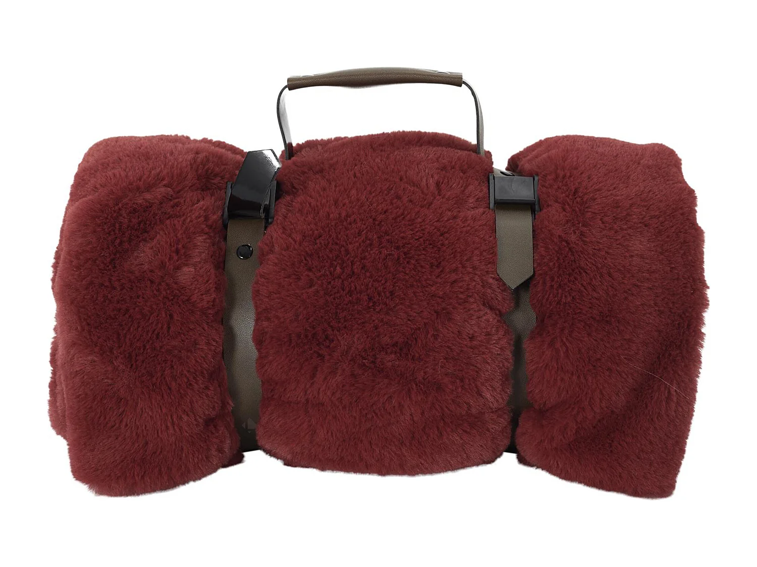 Plaid en polyester 120x150 cm FLEUR DE LUNE fausse fourrure avec lanières rouge terre