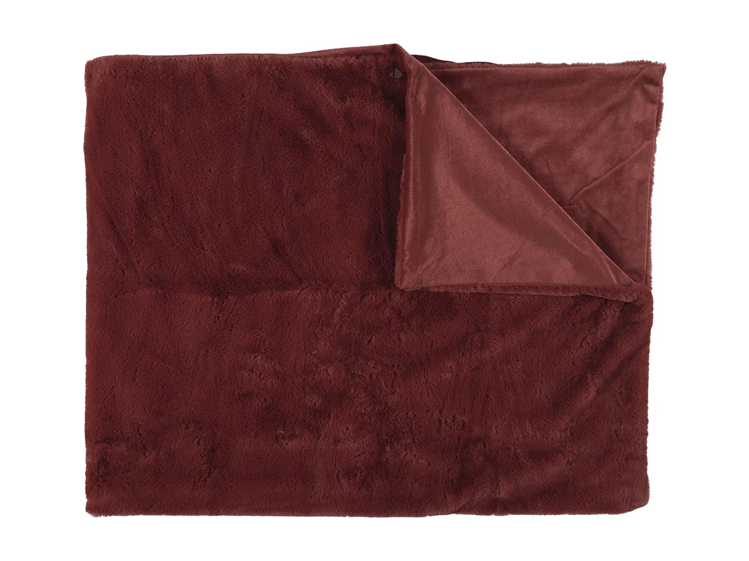 Plaid en polyester 120x150 cm FLEUR DE LUNE fausse fourrure avec lanières rouge terre