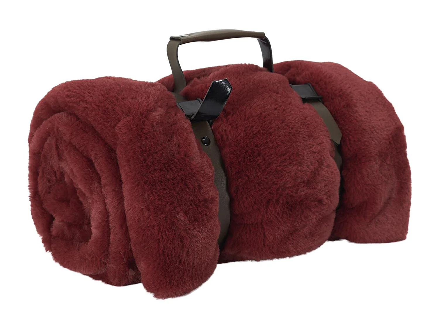 Plaid en polyester 120x150 cm FLEUR DE LUNE fausse fourrure avec lanières rouge terre