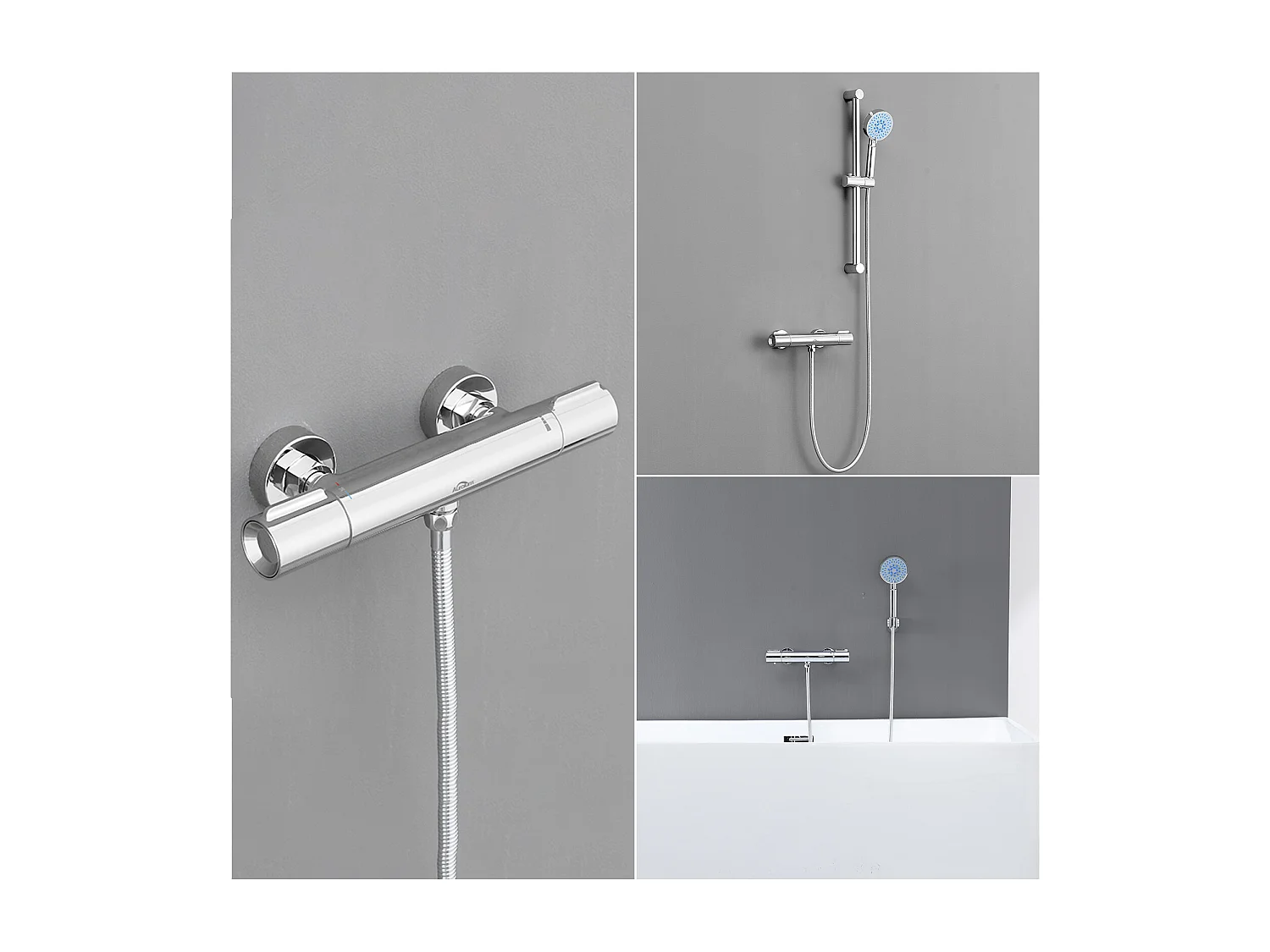 Mitigeur Thermostatique Douche Chromé,Robinet Thermostatique de Douche Anti-brûlure avec Bouton Sécurisé à 38°C ,Mitigeur Douche en Laiton