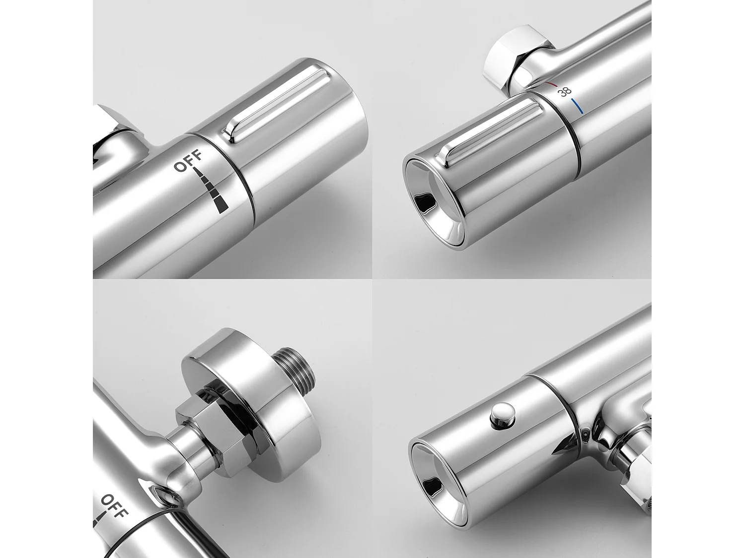 Mitigeur Thermostatique Douche Chromé,Robinet Thermostatique de Douche Anti-brûlure avec Bouton Sécurisé à 38°C ,Mitigeur Douche en Laiton