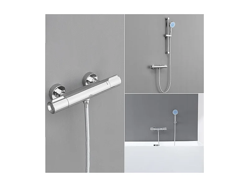 Verchroomde douche thermostatische douchemengkraan,Anti-verbranding thermostatische douchekraan met beveiligde knop bij 38°C ,Messing douchemengkraan