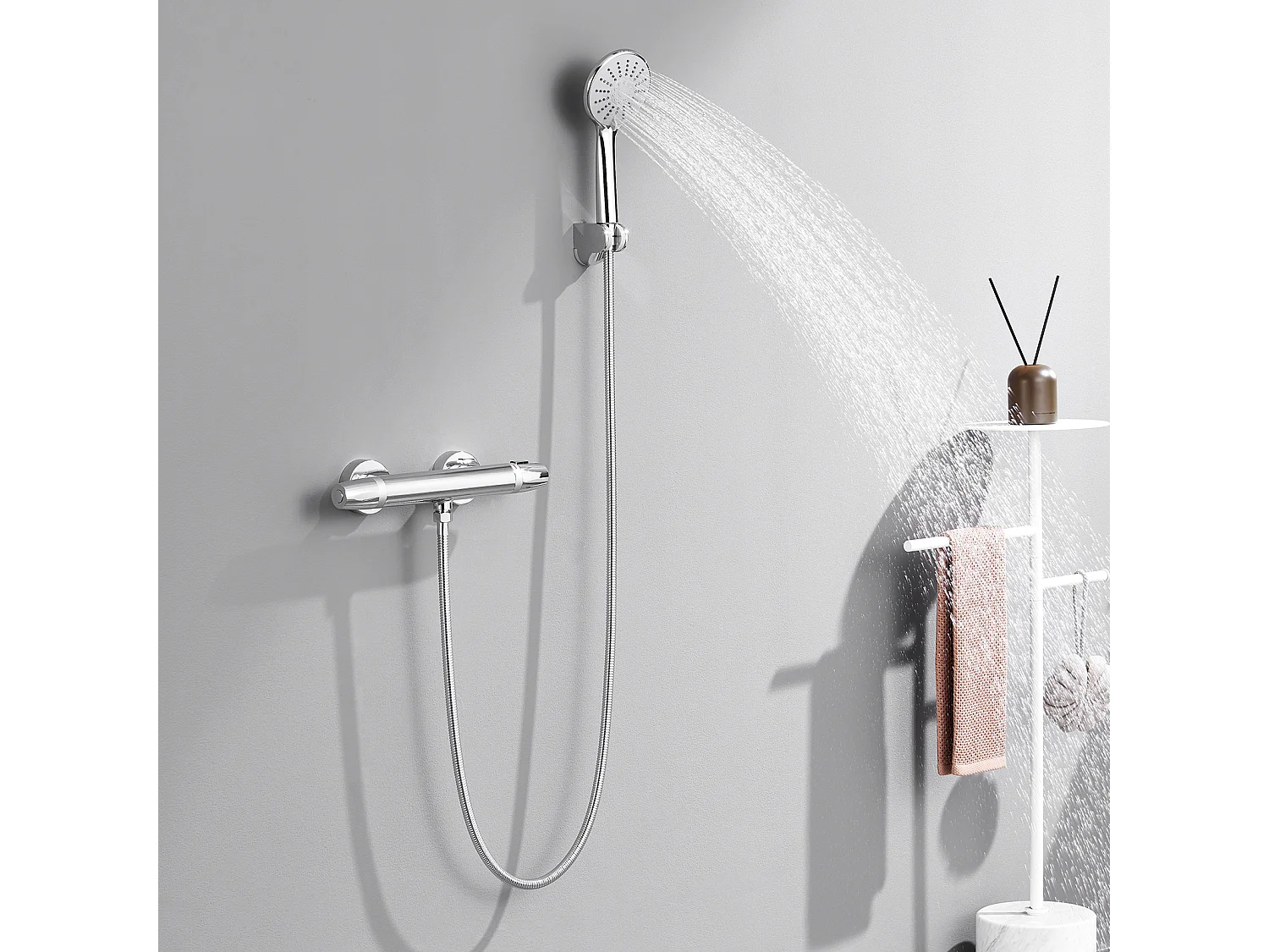 Auralum Max Thermostat-Brausemischer, Wandmontage, Verbrühungsschutz, Warm-/Kaltwasserhahn, konstante Temperatur 38°, Chrom