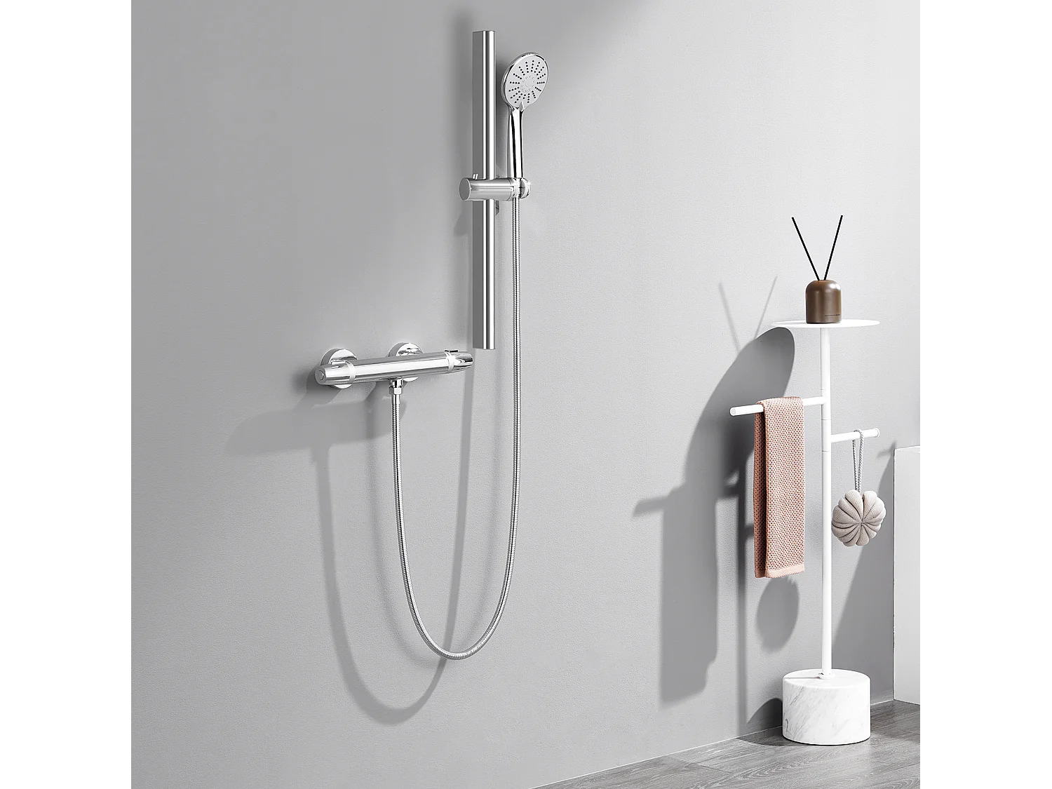 Auralum Max Thermostat-Brausemischer, Wandmontage, Verbrühungsschutz, Warm-/Kaltwasserhahn, konstante Temperatur 38°, Chrom