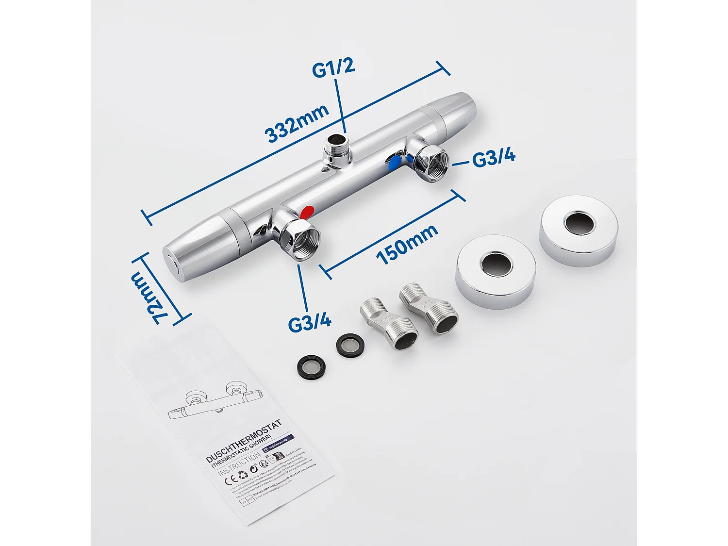 Auralum Max Thermostat-Brausemischer, Wandmontage, Verbrühungsschutz, Warm-/Kaltwasserhahn, konstante Temperatur 38°, Chrom