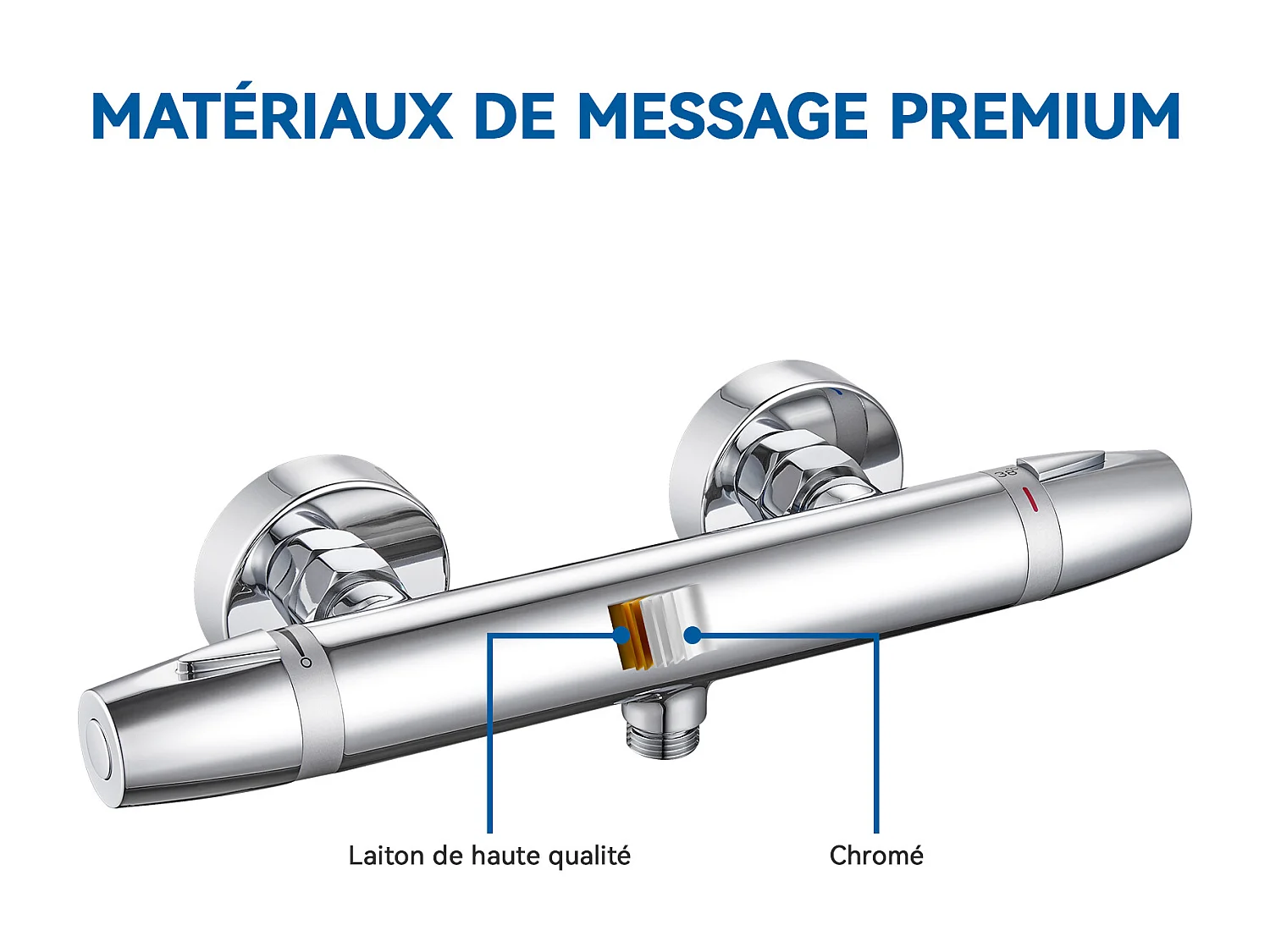 Auralum Max Mitigeur de Douche Thermostatique à Fixation Murale Anti-brûlure, Robinet d'Eau Chaude/Froide,Température Constante de 38°,Chromé