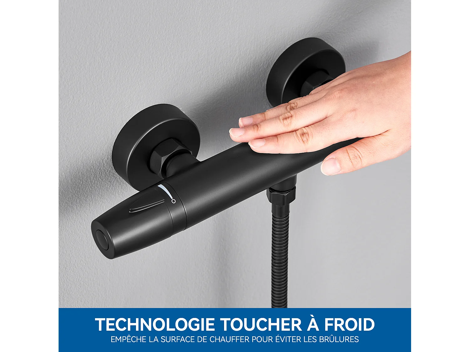 Auralum Max Mitigeur de Douche Thermostatique à Fixation Murale Anti-brûlure, Robinet d'Eau Chaude/Froide,Température Constante de 38°,Noir