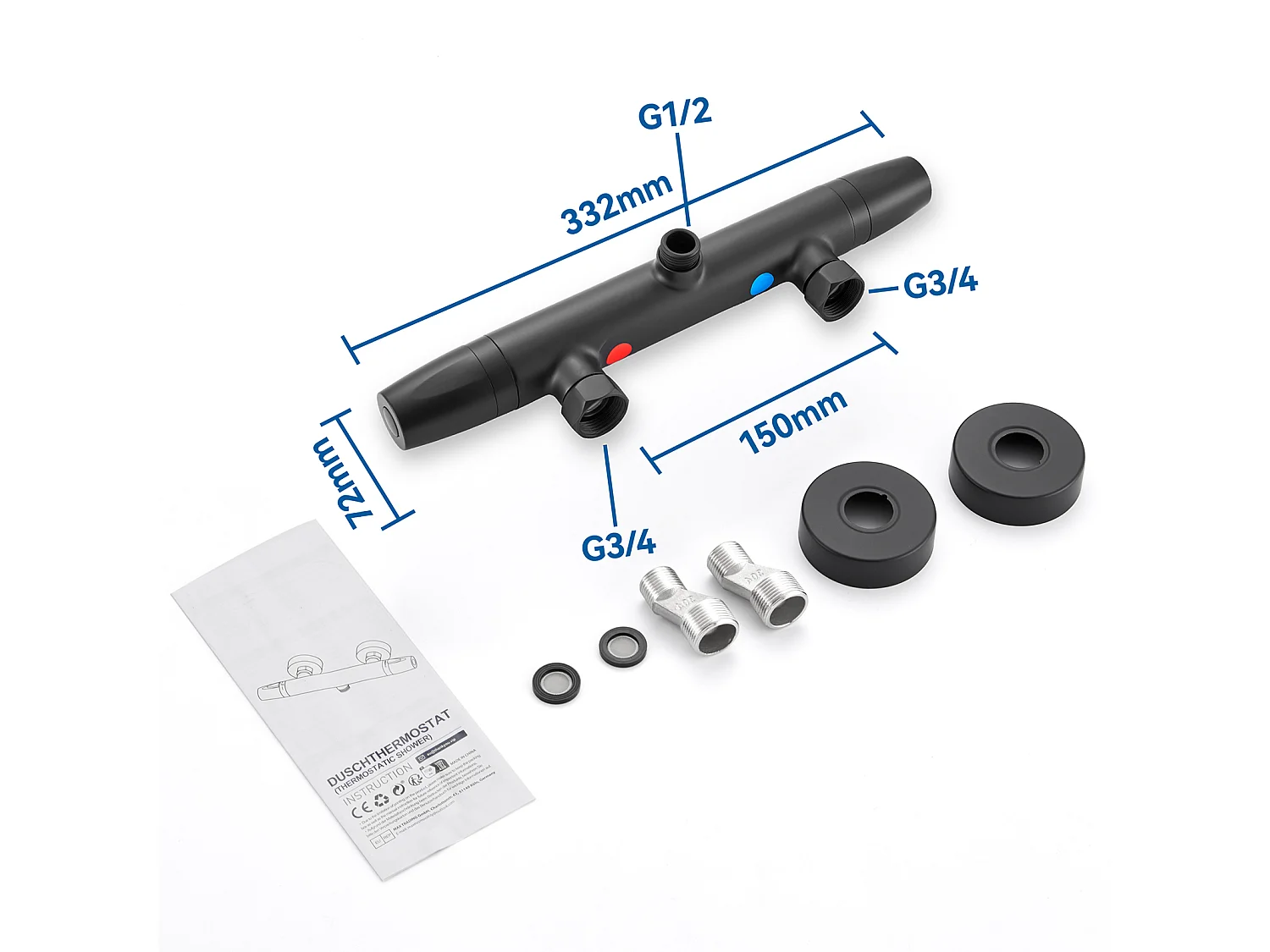 Auralum Max Mitigeur de Douche Thermostatique à Fixation Murale Anti-brûlure, Robinet d'Eau Chaude/Froide,Température Constante de 38°,Noir