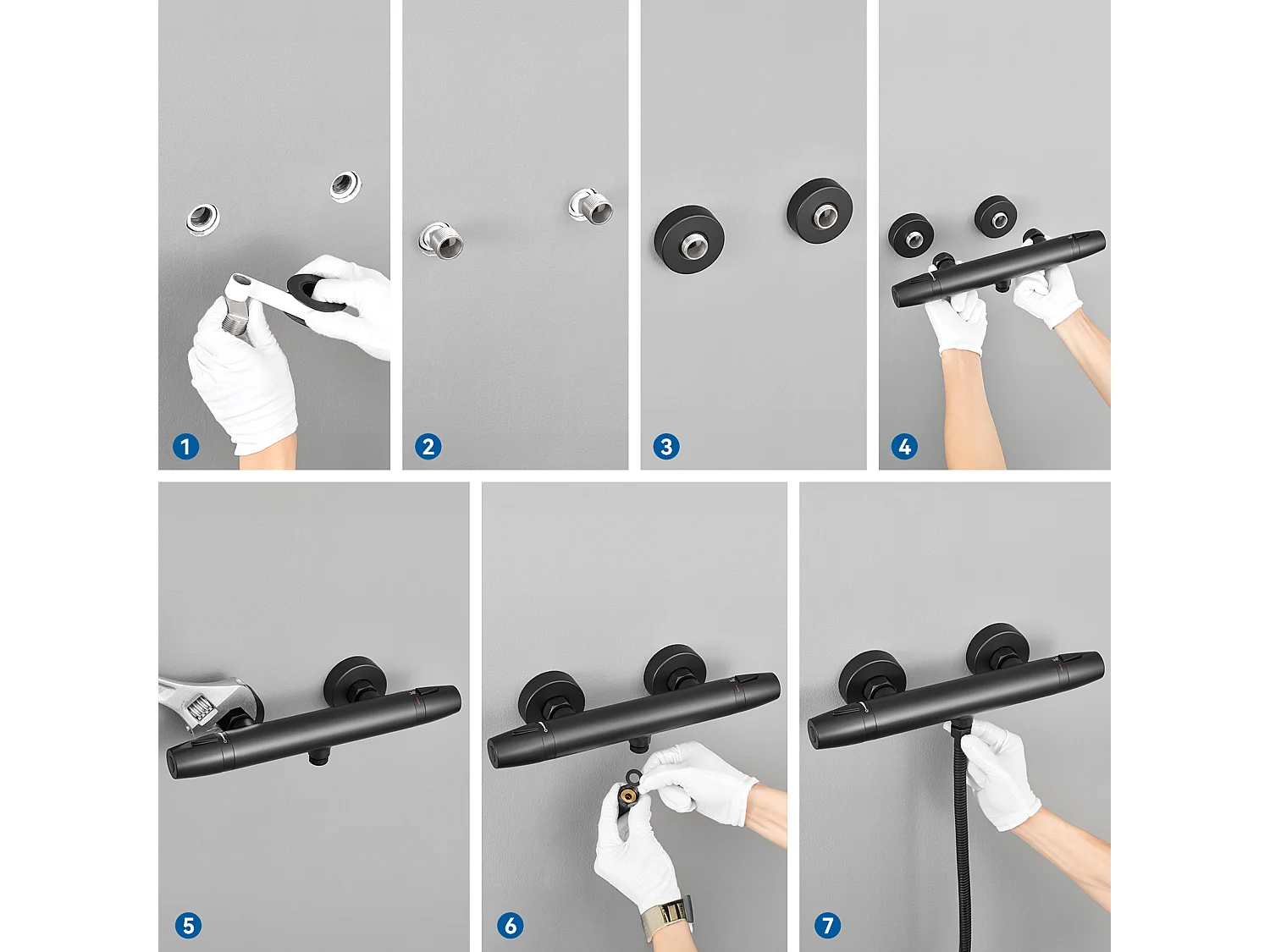 Auralum Max Mitigeur de Douche Thermostatique à Fixation Murale Anti-brûlure, Robinet d'Eau Chaude/Froide,Température Constante de 38°,Noir